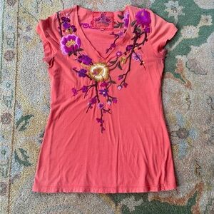 Johnny Was Embroidered “Love” V-Neck Women Top